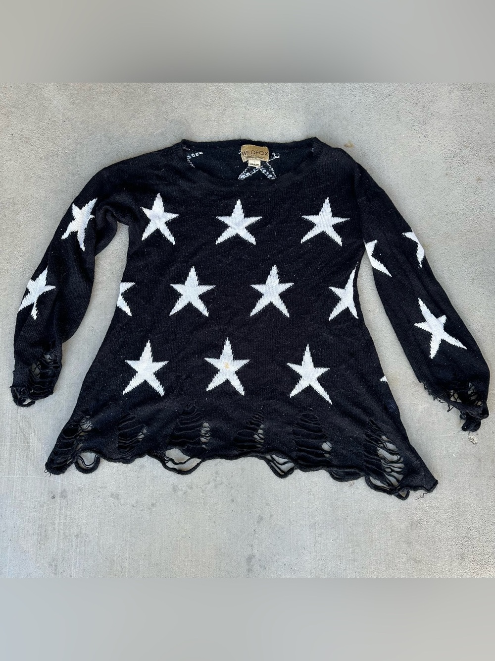 Wildfox Women’s Y2K Black Seeing Stars Lennon Knit Pullover Sweater Distressed S